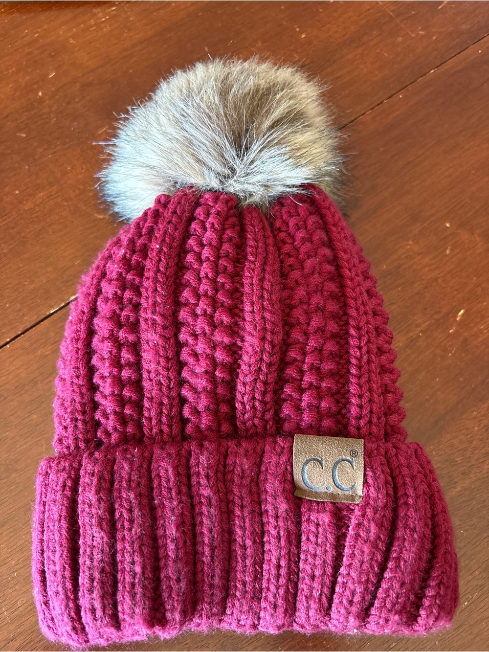 C.C Kids Burgundy Pom Knit Beanie